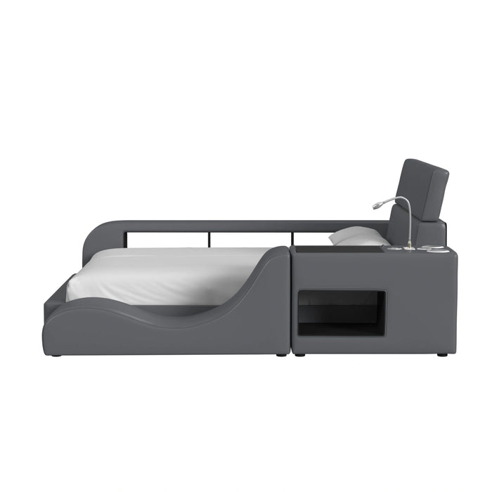 Valari Nightstand with Electronic Features in Grey PU
