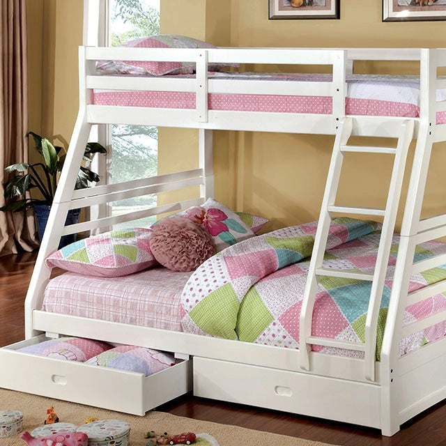 California II Cherry Twin/Full Bunk Bed w/ 2 Drawers Cherry, Walnut, Grey, &Oak