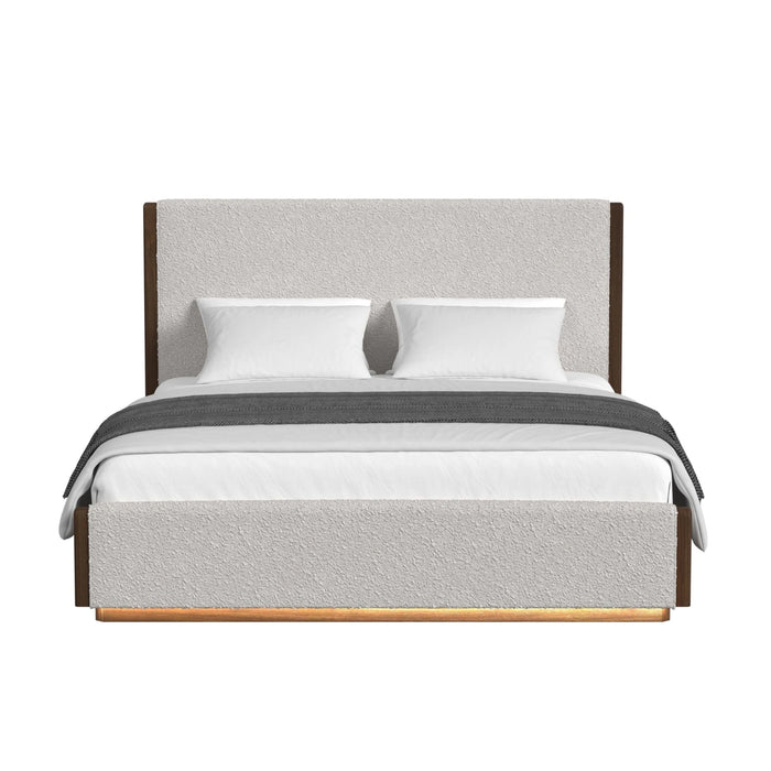 Brisbane UPH Bed with Boucle Beige and LED in Brown