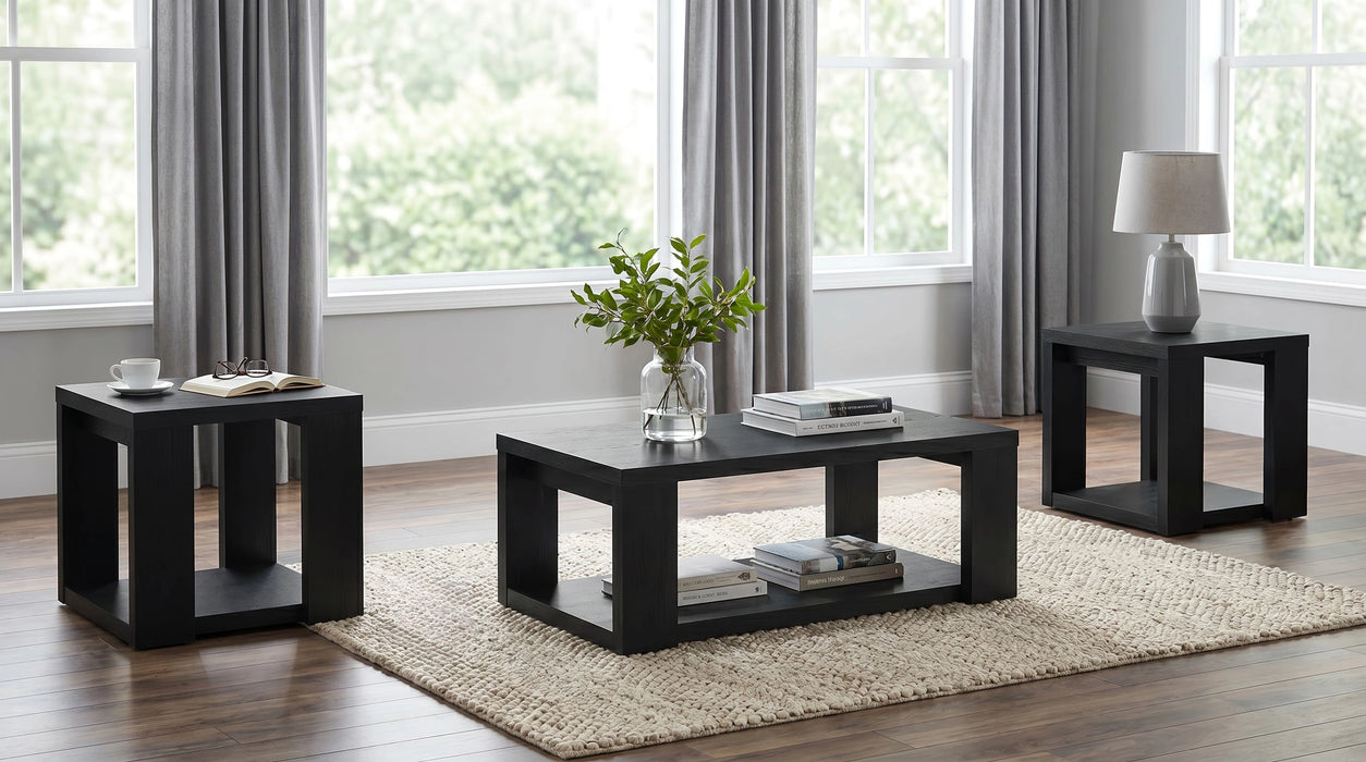 Pavone Open-Shelf Coffee and End Table Set - Black 3-Piece Set