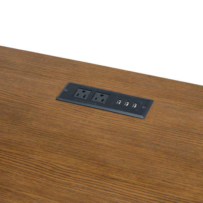 Portico Double Pedestal Desk with Power/USB in Brown Oak