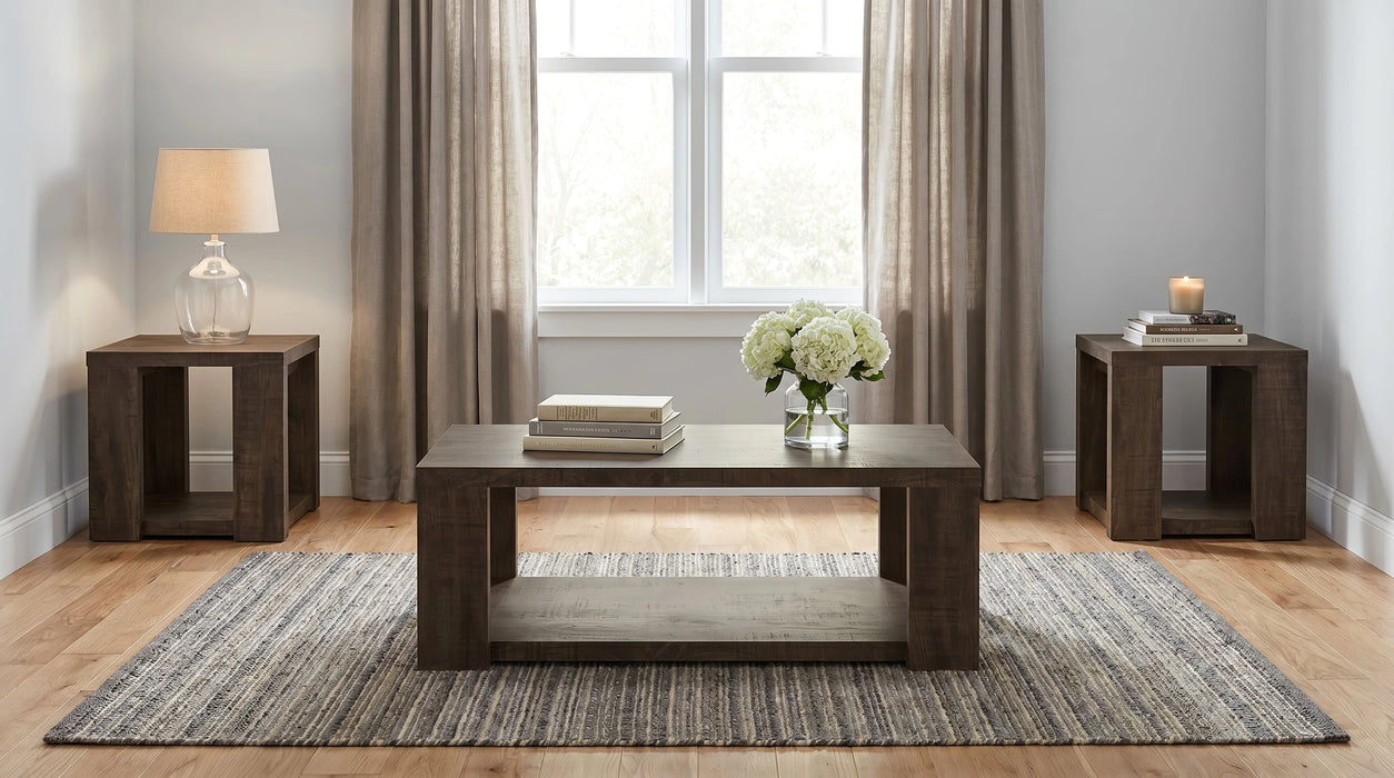 Pavone Open-Shelf Coffee and End Table Set - Dark Rustic Mango 3-Piece Set