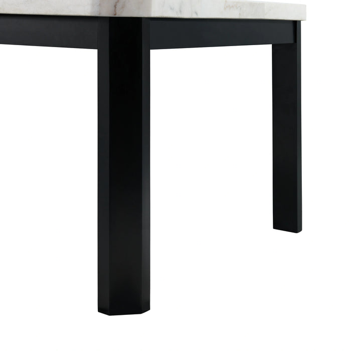 Francesca White Marble Rectangular 5PC Dining Set-Table & Four Grey Velvet Chairs