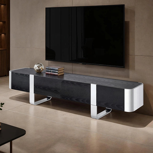Leknes TV Stand Black w/ Silver Frame