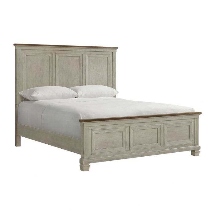 Farmington Panel Bed in Medium Brown and Washed Stone