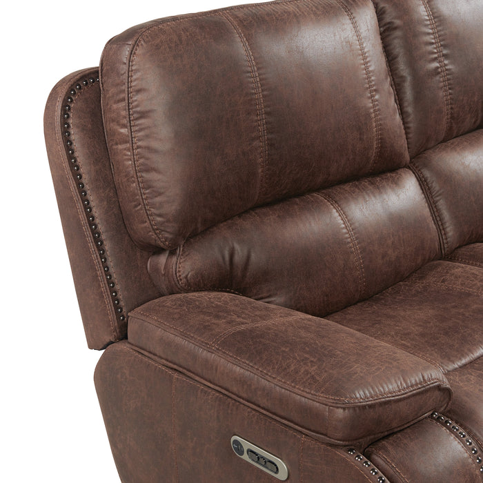 Atlantis Power Motion Sofa with Power Motion Head Recliner in Heritage Brown