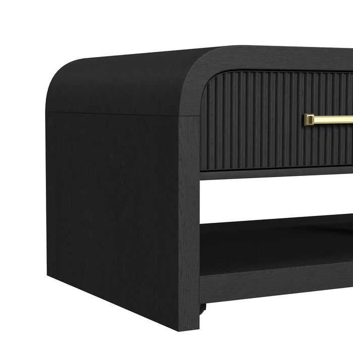 Ridgemont Coffee Table with Casters/Push Through Drawer in Black with Grain