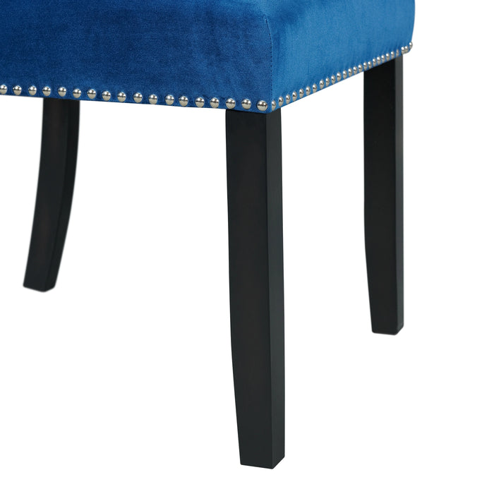 Francesca White Marble Rectangular 5PC Dining Set-Table & Four Blue Velvet Chairs