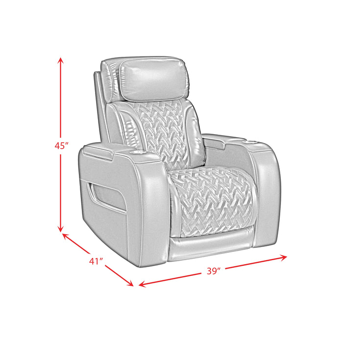 Prime Time P3 Recliner with LED and wireless charger pocket in Jett Black with Red Stitching