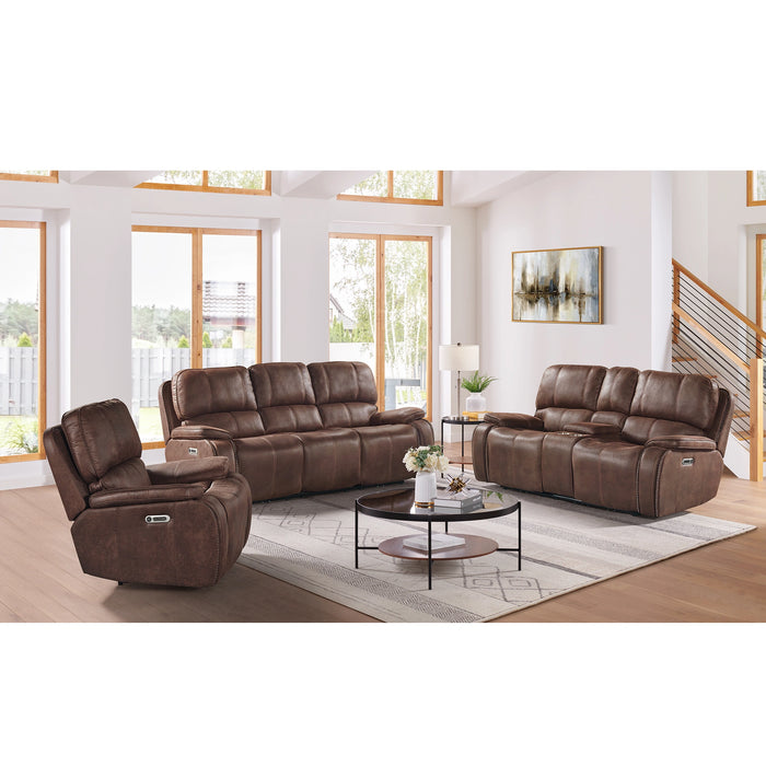 Atlantis Power Motion Loveseat with Power Motion Head Recliner & Console in Heritage Brown