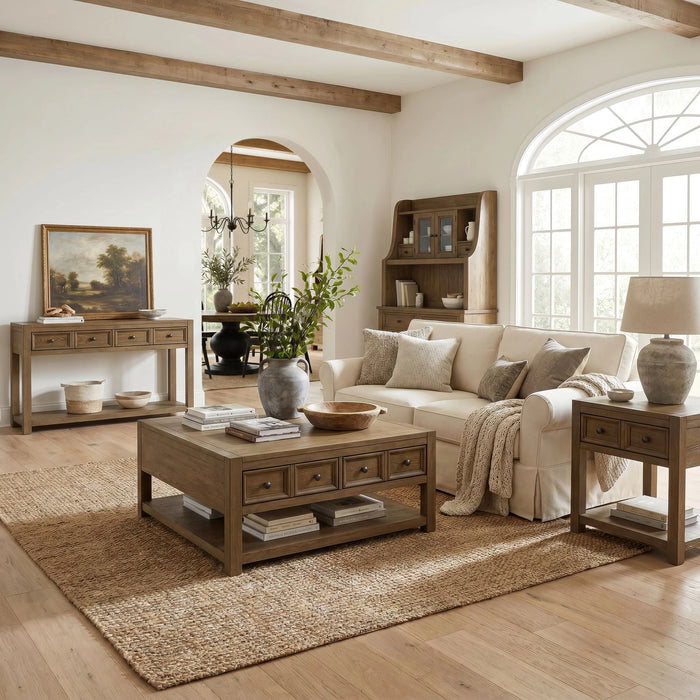 Heritage & Home Square Coffee Table with Casters in Oak Brown