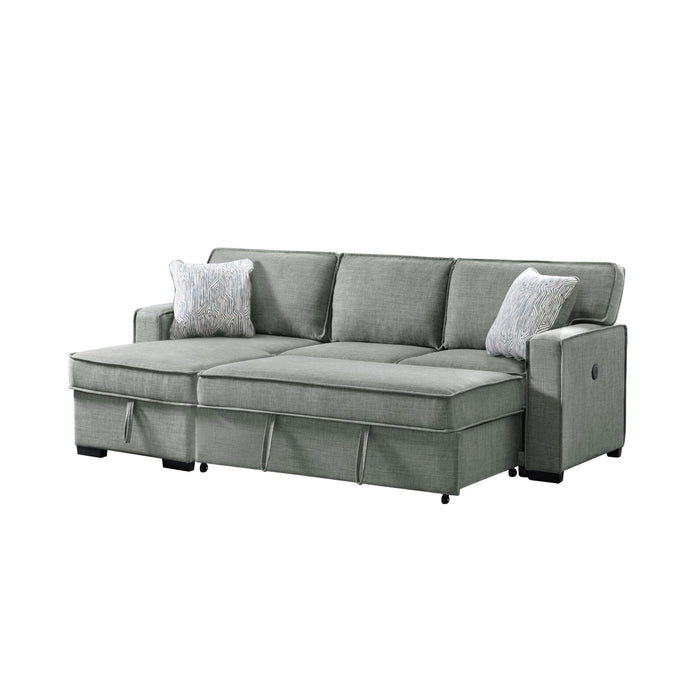 Caracas Sectional Sleeper Chofa with Pull Bed, Drop Table & USB in Palmer Grey
