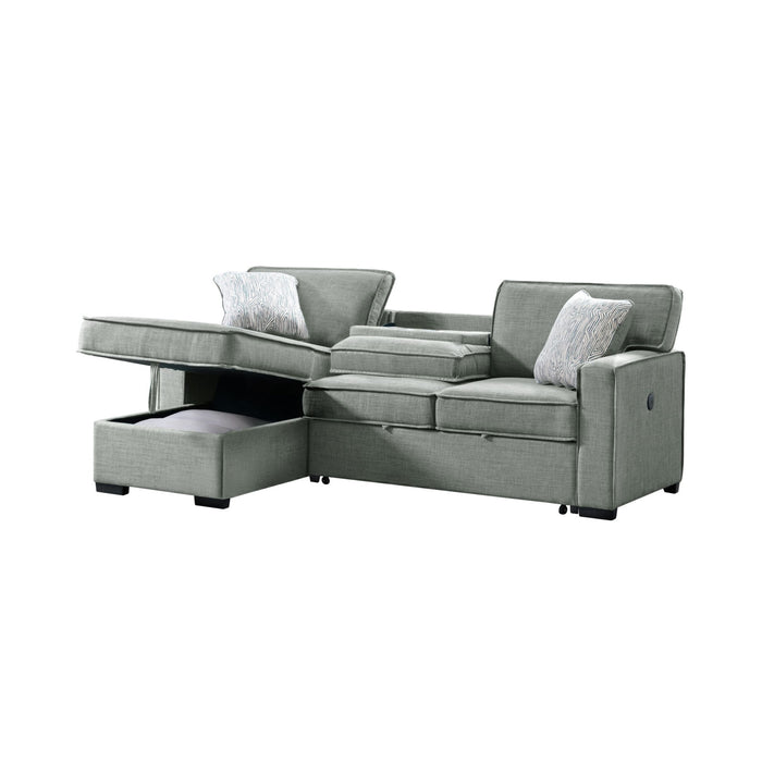 Caracas Sectional Sleeper Chofa with Pull Bed, Drop Table & USB in Palmer Grey