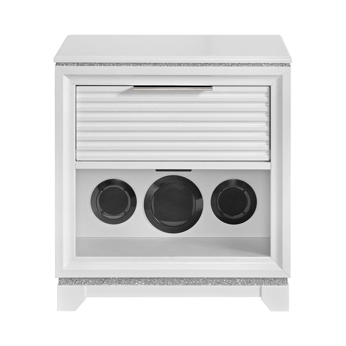 Denmark 1-Drawer Nightstand with Speaker and USB in White
