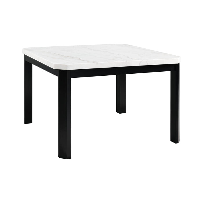 Francesca White Marble Square 5PC Counter Height Dining Set-Table & Four Blue Velvet Chairs