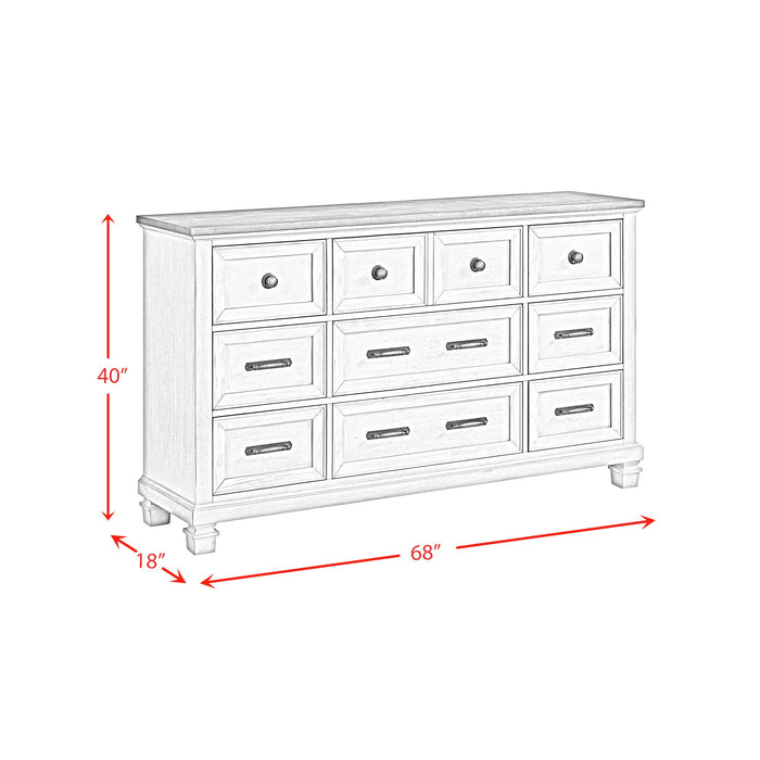 Farmington 9-Drawer Dresser in Medium Brown and Washed Stone