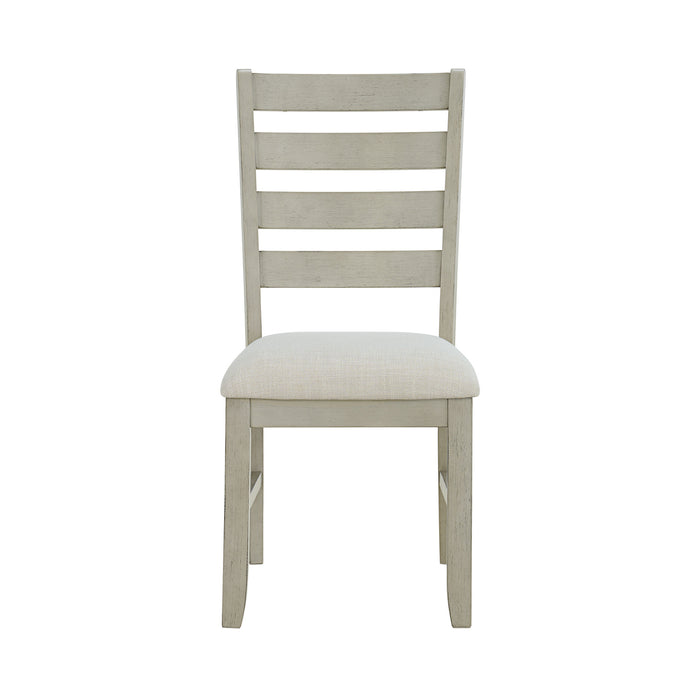 Farmington Ladder Back Dining Side Chair with Light Beige Fabric in Washed Stone (2 Per Carton)