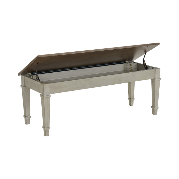 Farmington Storage Dining Bench in Medium Brown and Washed Stone