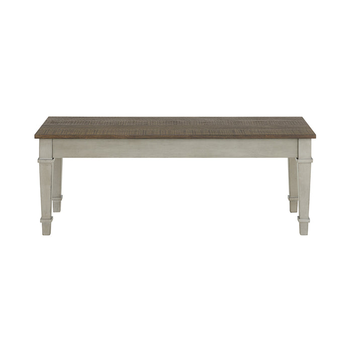 Farmington Storage Dining Bench in Medium Brown and Washed Stone