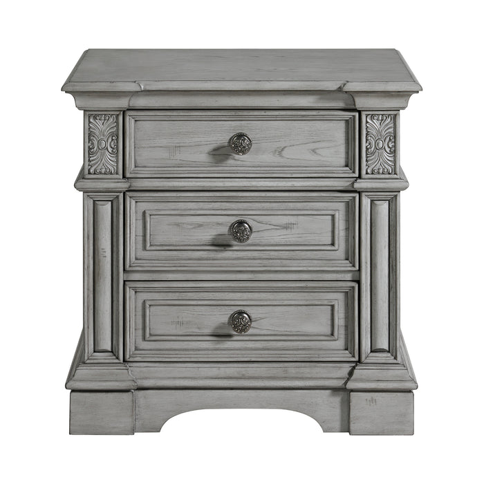 Glenmore 3-Drawer Nightstand with USB in Aged Grey
