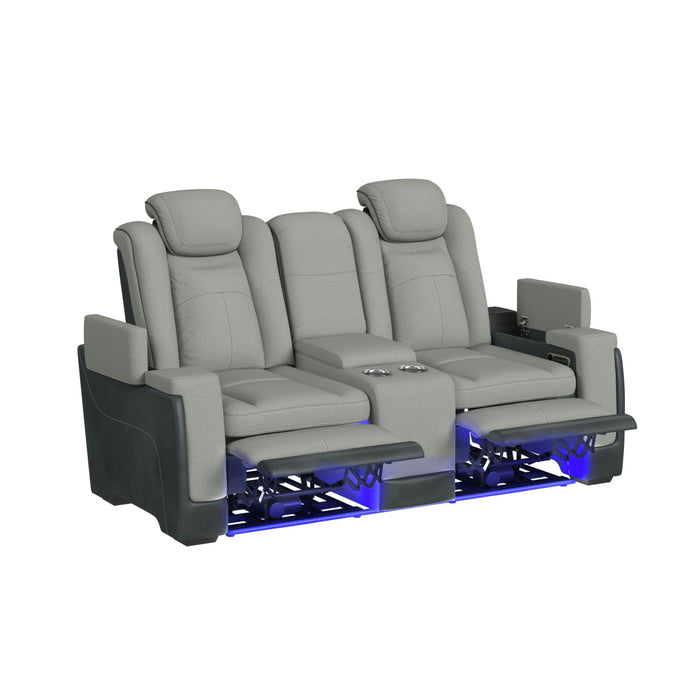 Lantana Power Motion Loveseat with Power Headrest, Led, and Console in Rocky Cement/Charcoal