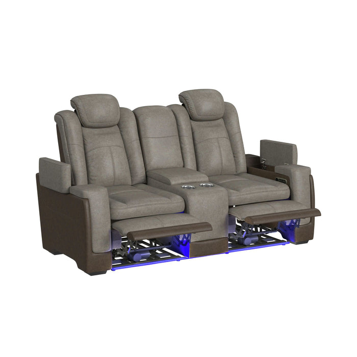 Lantana Power Motion Loveseat with Power Headrest, Led, and Console in Rocky Grey/Brown
