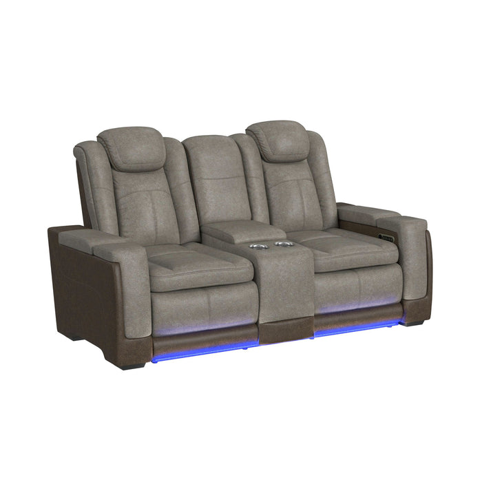 Lantana Power Motion Loveseat with Power Headrest, Led, and Console in Rocky Grey/Brown