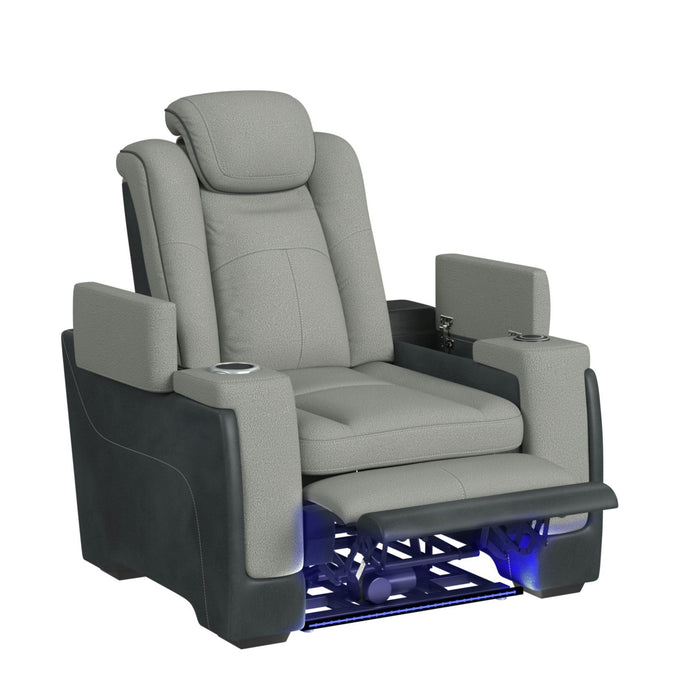 Lantana Power Motion Recliner with Power Headrest, Led, wireless charger and Cup holder in Rocky Cement/Charcoal