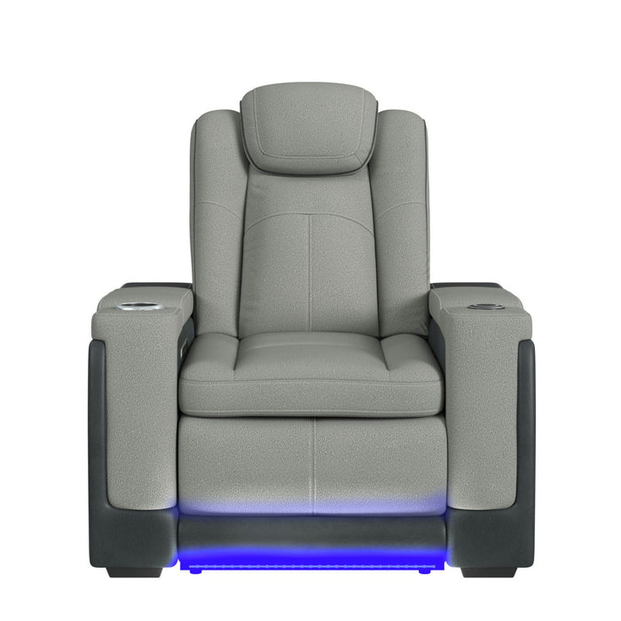Lantana Power Motion Recliner with Power Headrest, Led, wireless charger and Cup holder in Rocky Cement/Charcoal