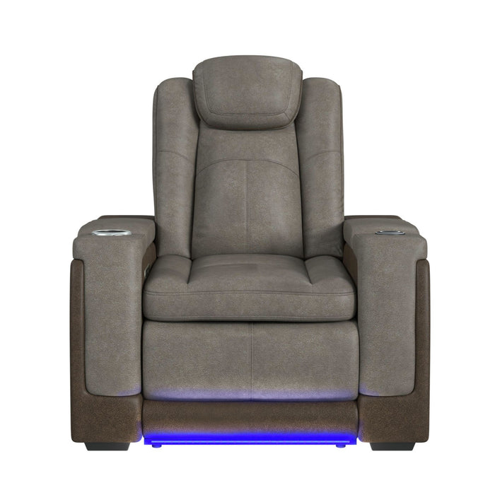 Lantana Power Motion Recliner with Power Headrest, Led ,wireless charger and cup holder in Rocky Grey/Brown