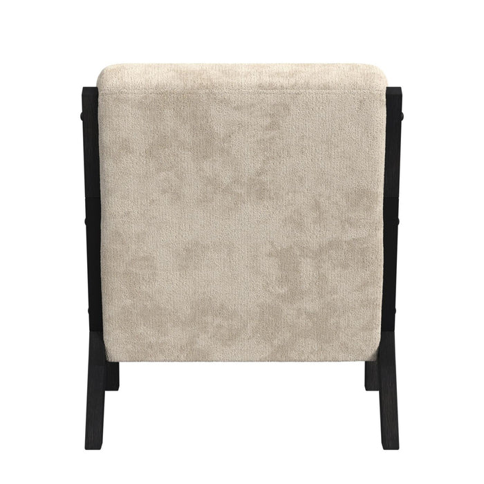 Marina Chair with kidney pillow in Langley Cream and Brushed Espresso Finish