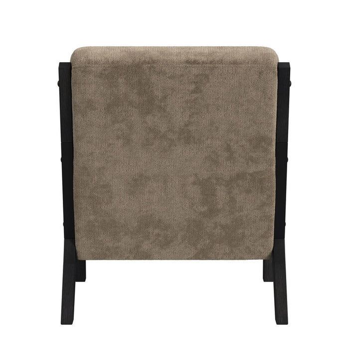 Marina Chair with kidney pillow in Langley Cocoa and Brushed Espresso Finish