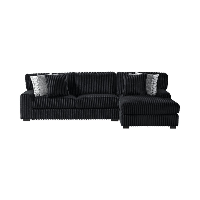 Nightfall LHF Loveseat in Grand Cord Black with 4 Pillows 20" (2 Winkin Walnut, 2 Nod Walnut)