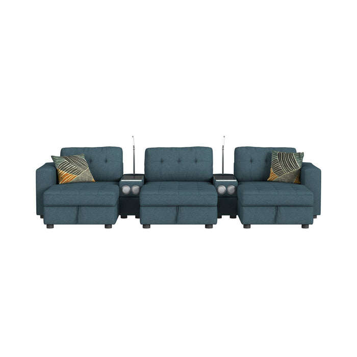 Options One 8PC Living Room Set in Palmer Plus Teal with Media Console
