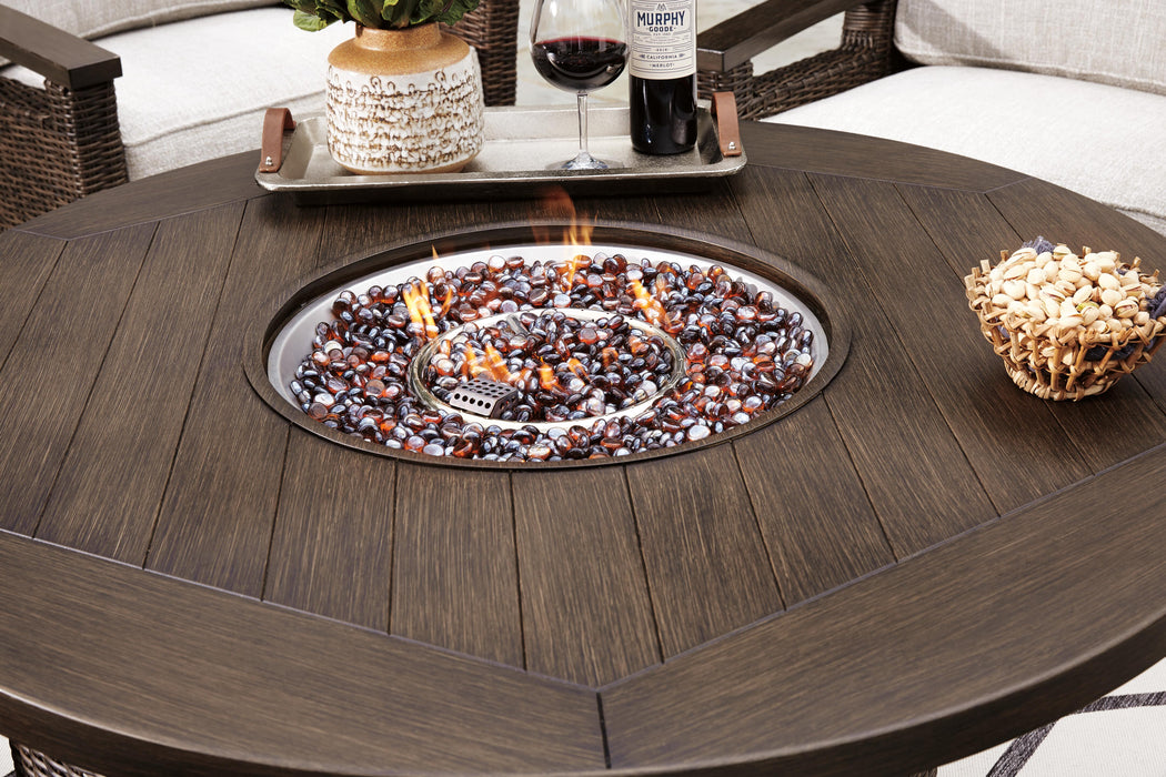 Paradise Trail Paradise Trail Fire Pit Table with 4 Nuvella Swivel Lounge Chairs