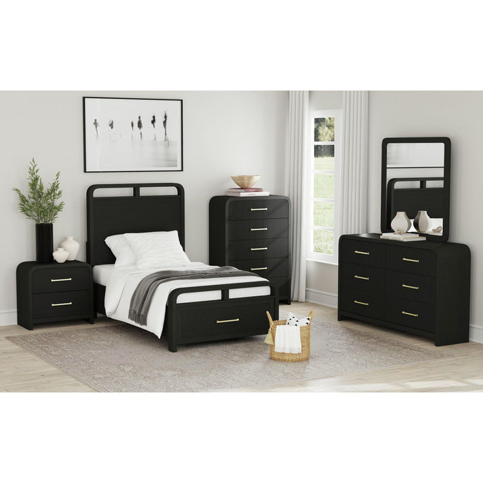 Ridgemont 2-Drawer Nightstand with USB in Black with Grain