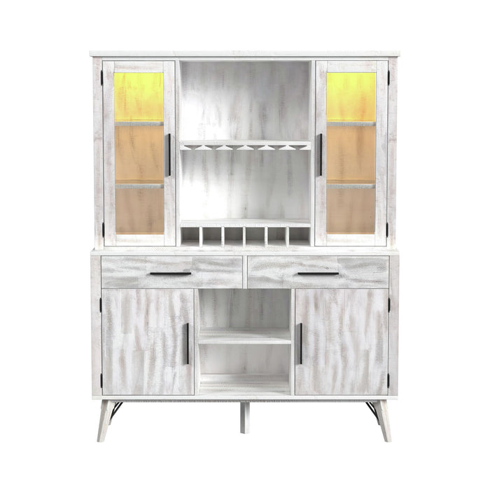 Rogen Rustic Buffet & Hutch with LED in Rustic White