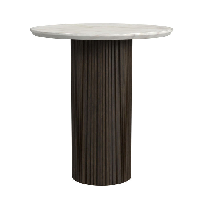 Sylvie 2PC Occasional Table Set with White Faux Marble Top and Base in Dark Brown-Coffee Table & End Table