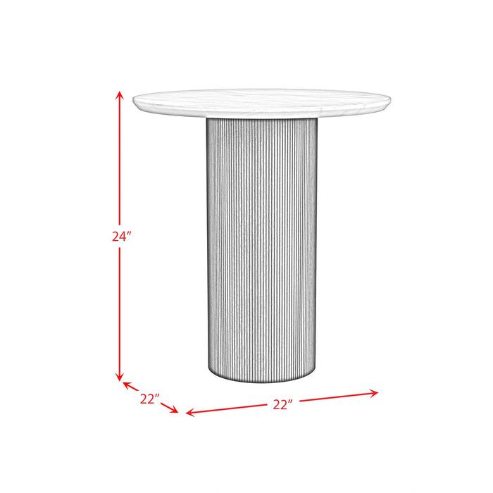 Sylvie Round End Table with White Faux Marble Top and Base in Dark Brown