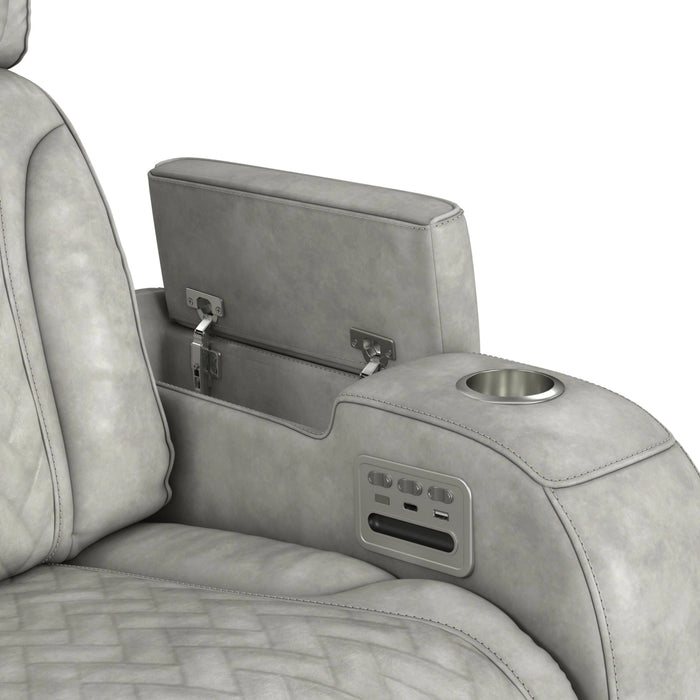 Prime Time P3 Loveseat with Console, 7 Colors LED, Cup Holders and Wireless Charger Controller in Leather Gel Light Grey