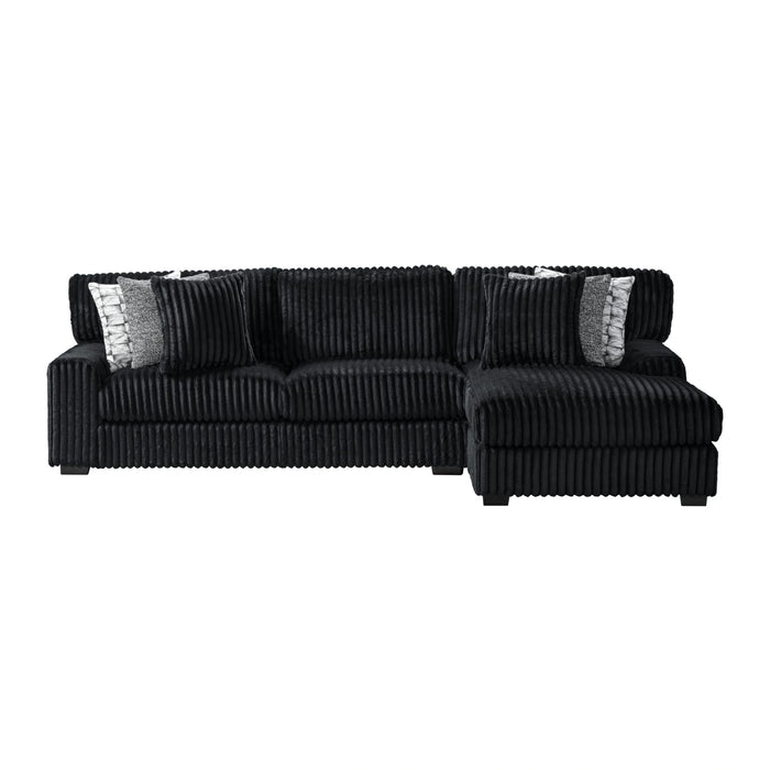Nightfall RHF Chaise in Grand Cord Black with 2 self Pillows 20"