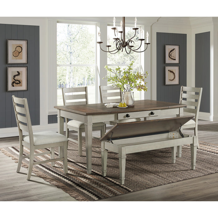Farmington Standard Height Dining Set in Medium Brown and Washed Stone-Rectangular Table and Four Chairs