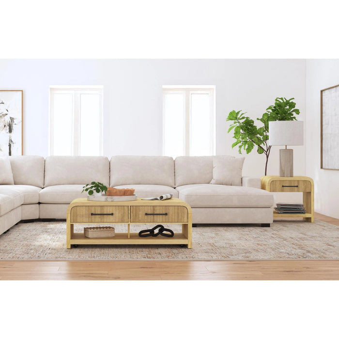 Ridgemont Coffee Table with Casters/Push Through Drawer in Natural