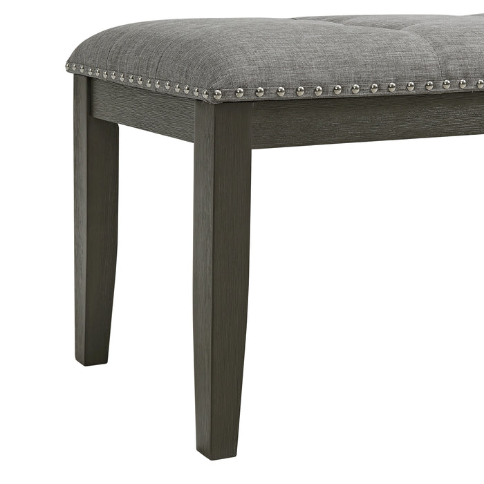 Everdeen Bench w/ Grey Fabric and Nail Heads in Charcoal